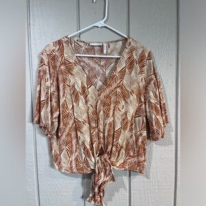 LUQ short sleeved blouse bohemian tie front loose fit